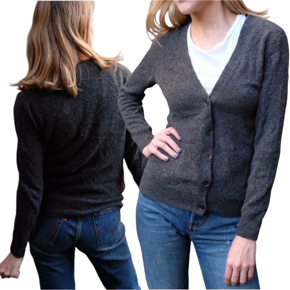 UNIQLO Charcoal Grey Long Sleeve V Neck Button Up Knit Cardigan Sweater - Small - Picture 5 of 16